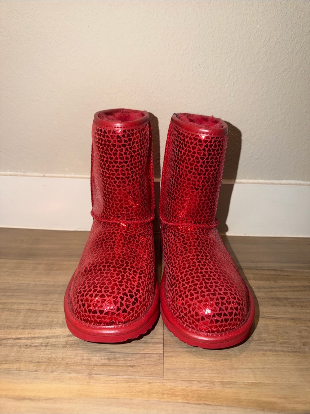 UGG Red Metallic Heart Fuzzy Lined Boot